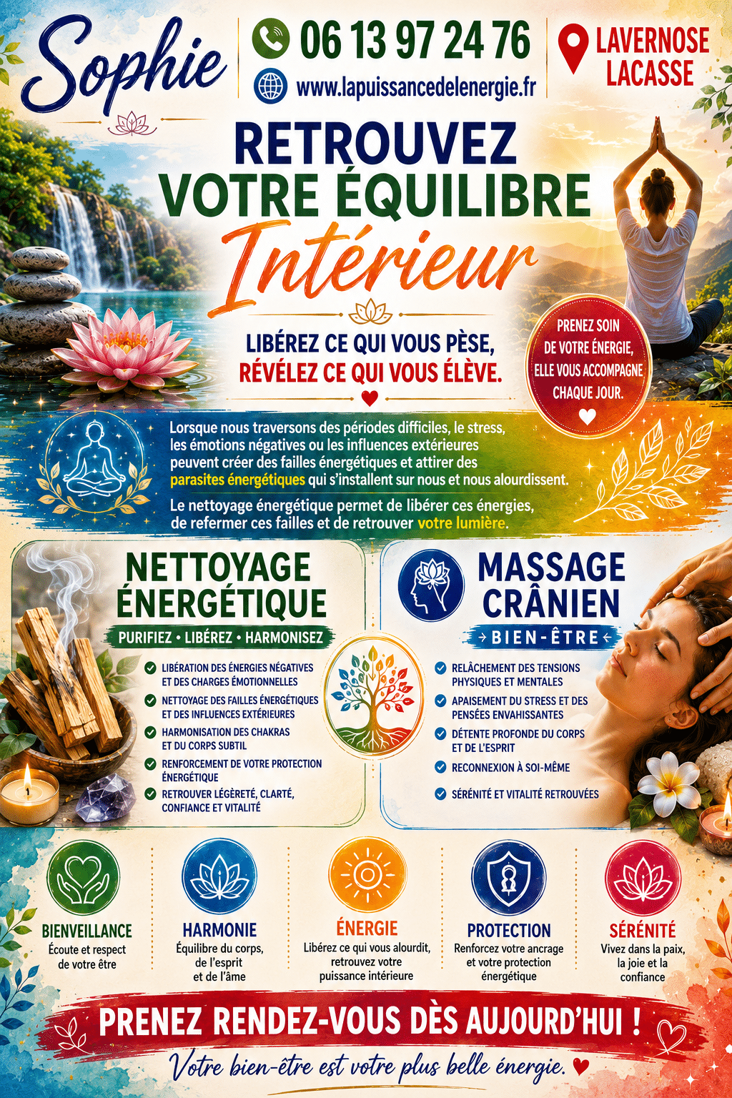 Sophie : Nettoyage énergétique et massage crânien à Lavernose-Lacasse pour retrouver équilibre et bien-être intérieur.
